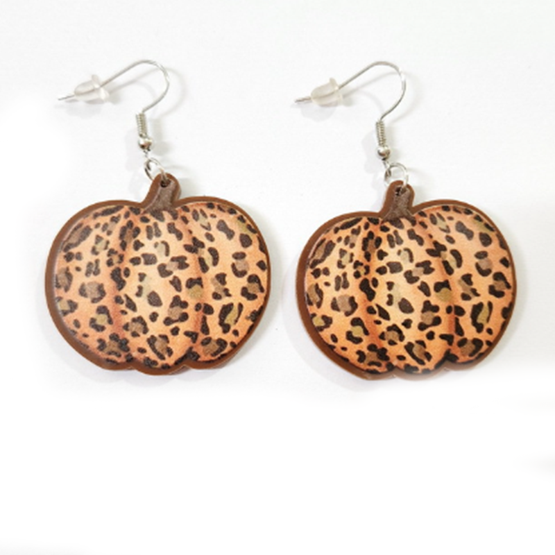 Leopard-print Pumpkin Wooden Earrings