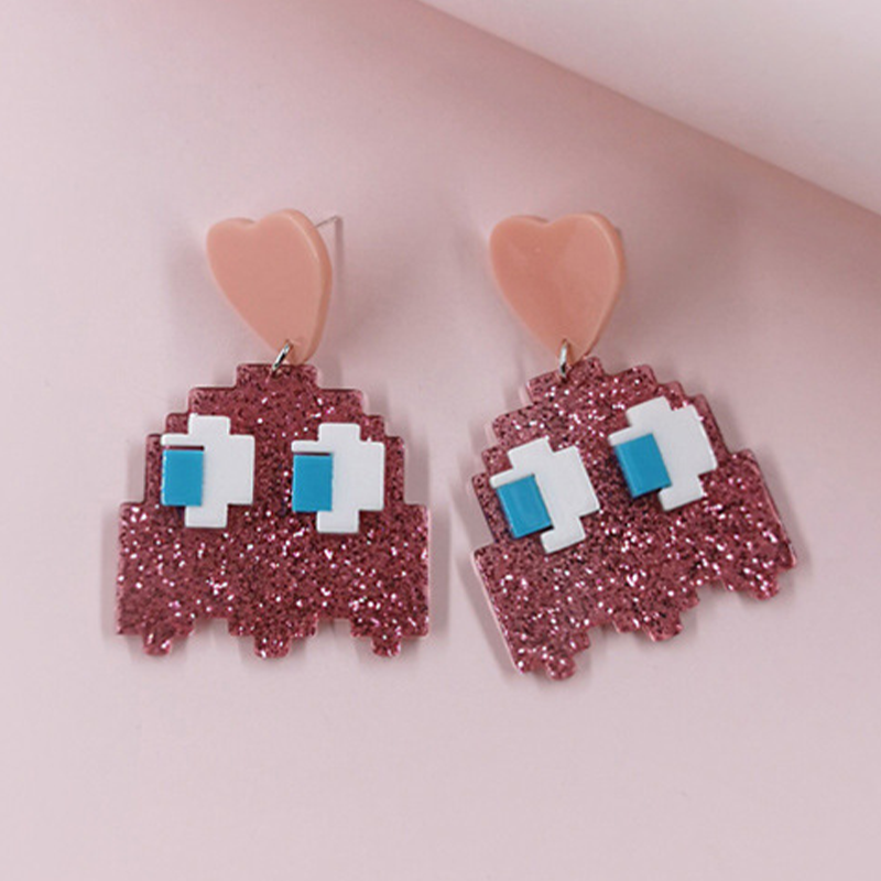 Pink Shining Pac-Man Acrylic Earrings