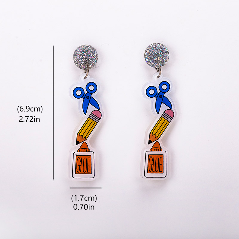 Scissors Pencil Glue Acrylic Earrings