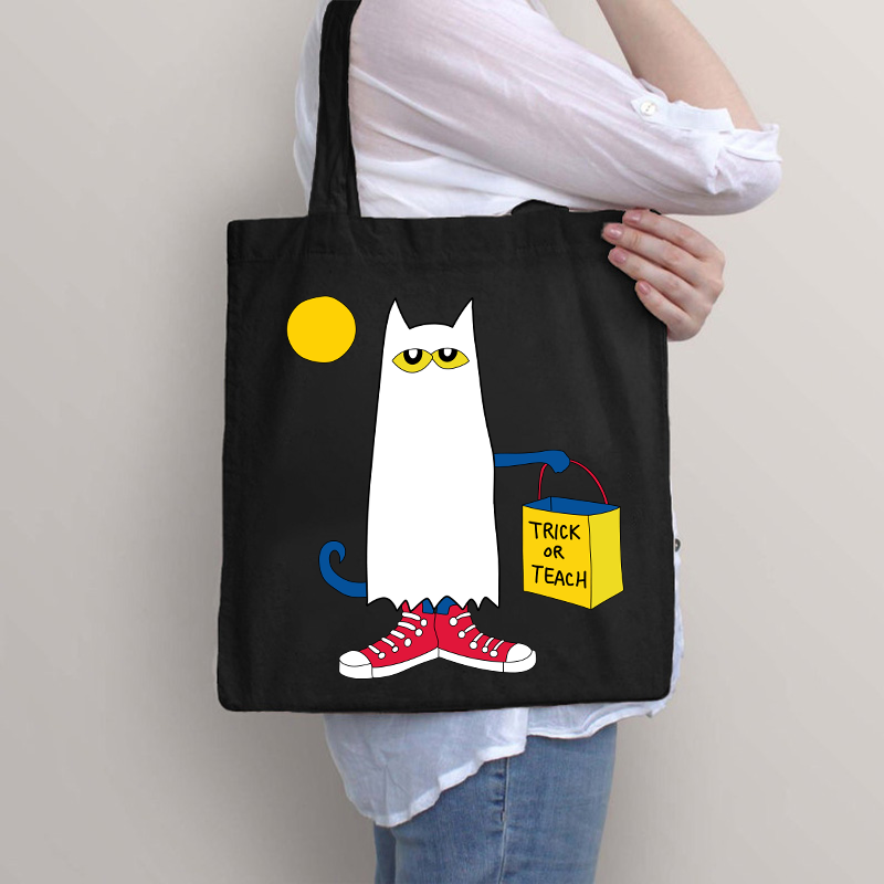 Trick Or Teach Ghost Cat Tote Bag