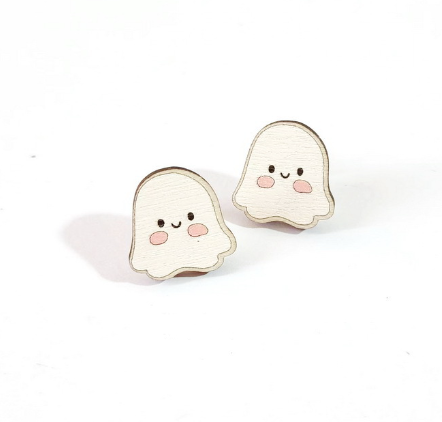 Cute Ghost Wooden Earrings