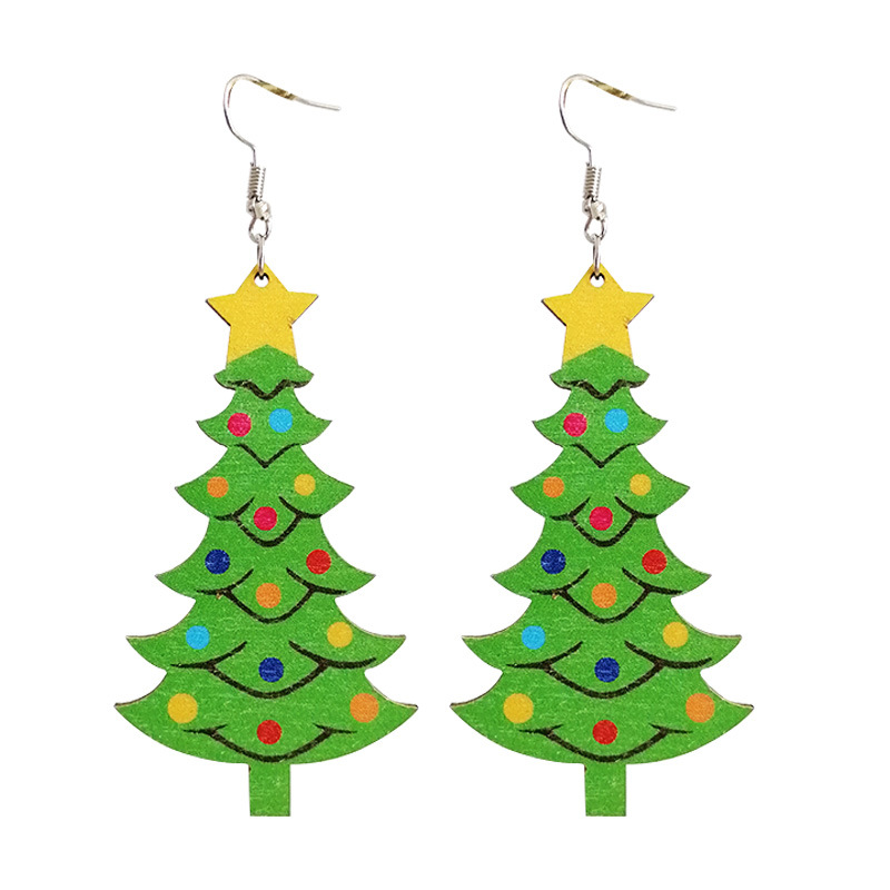Happy Christmas Tree Wooden Earrings