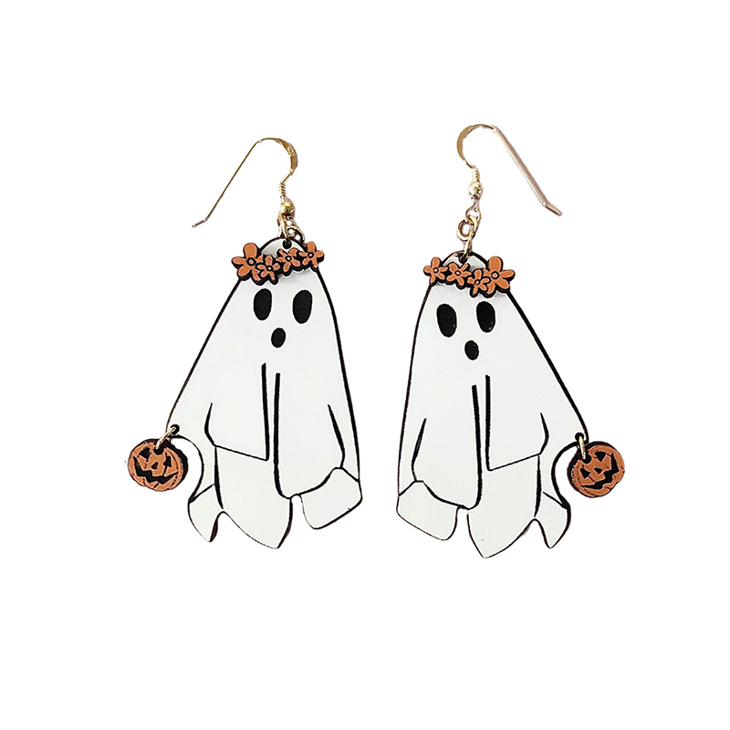 Halloween Ghost Wearing A Wreath Earrings