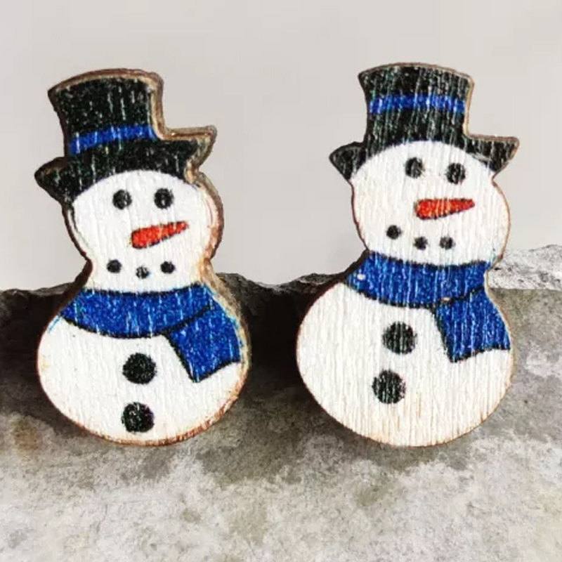Top Hat Snowman Wooden Earrings
