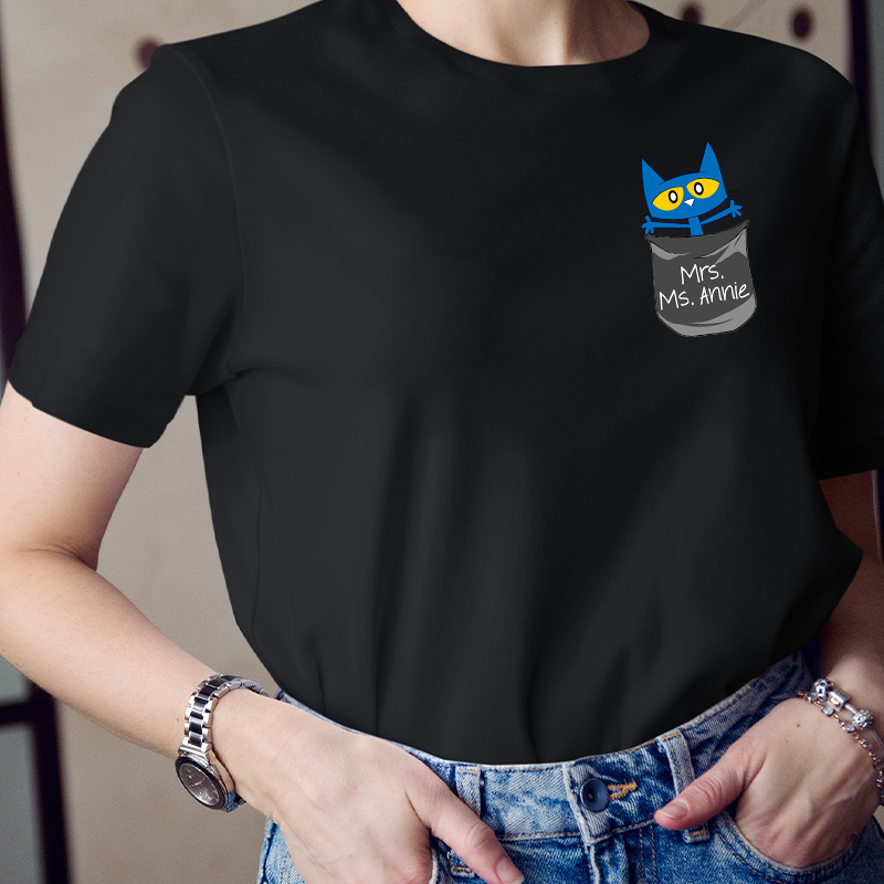 Personalized Smile Cat Fake Pocket T-Shirt