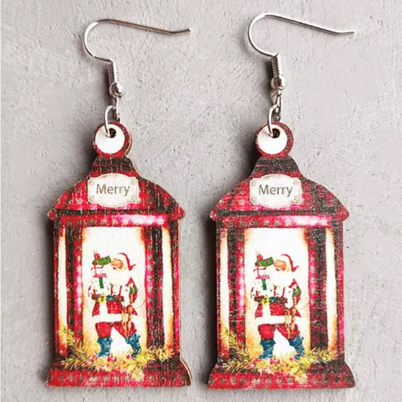 Santa Is Delivering Gifts Wooden Earrings