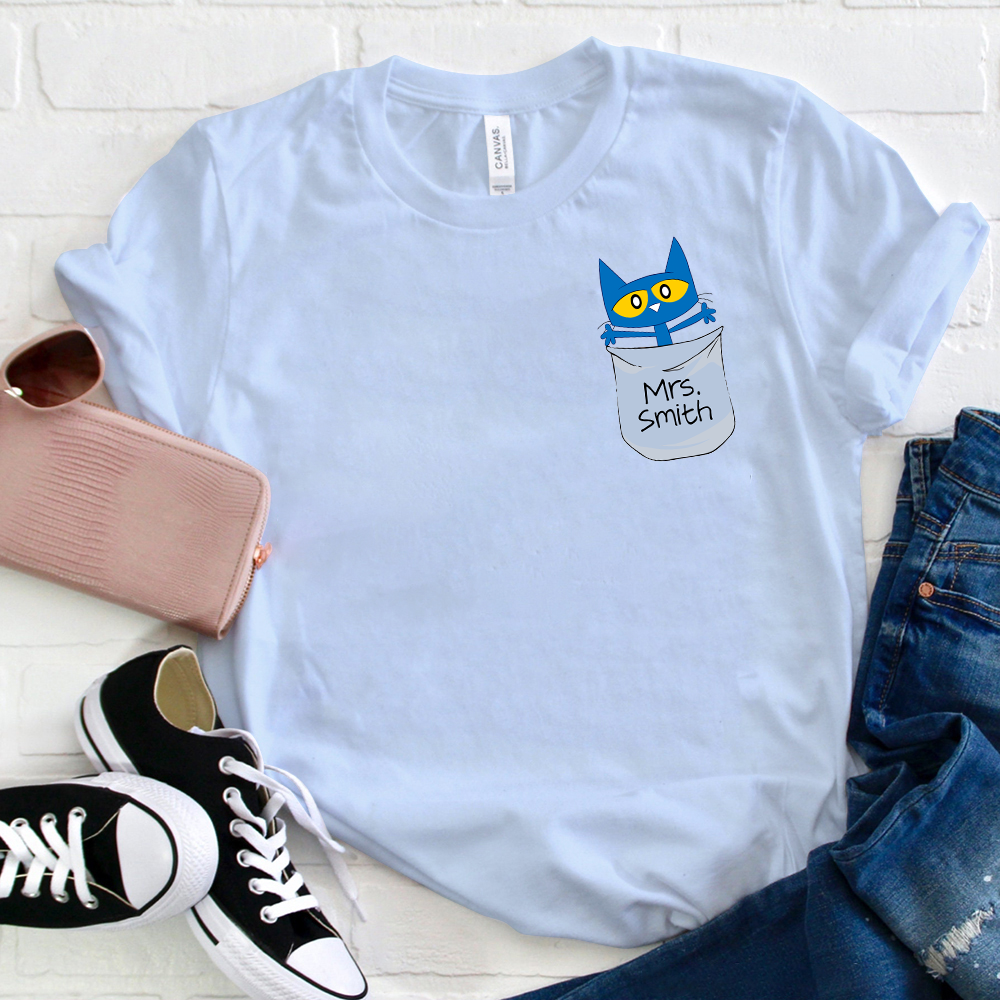 Personalized Smile Cat Fake Pocket T-Shirt