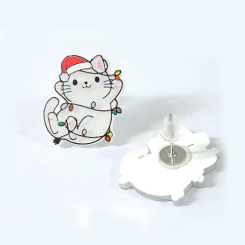 Lazy Christmas Cat  Acrylic  Earrings