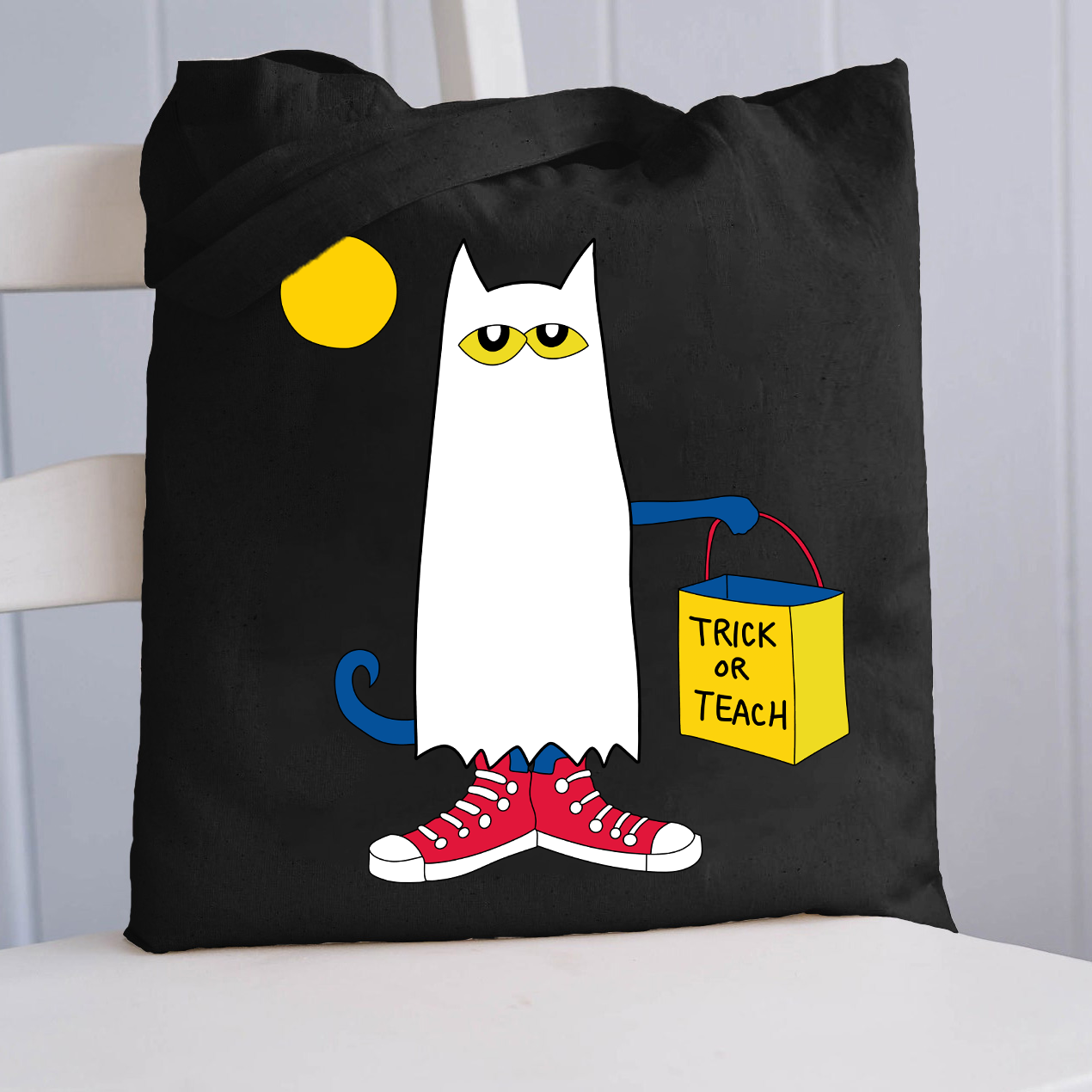 Trick Or Teach Ghost Cat Tote Bag
