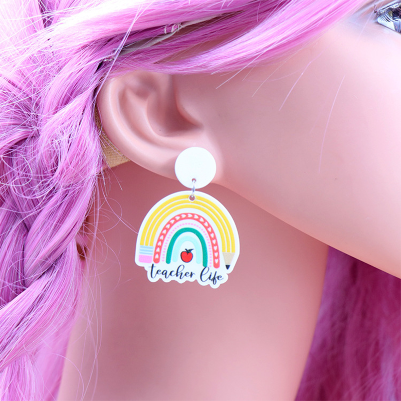 Pencil Rainbow Teacher Life Acrylic Earrings