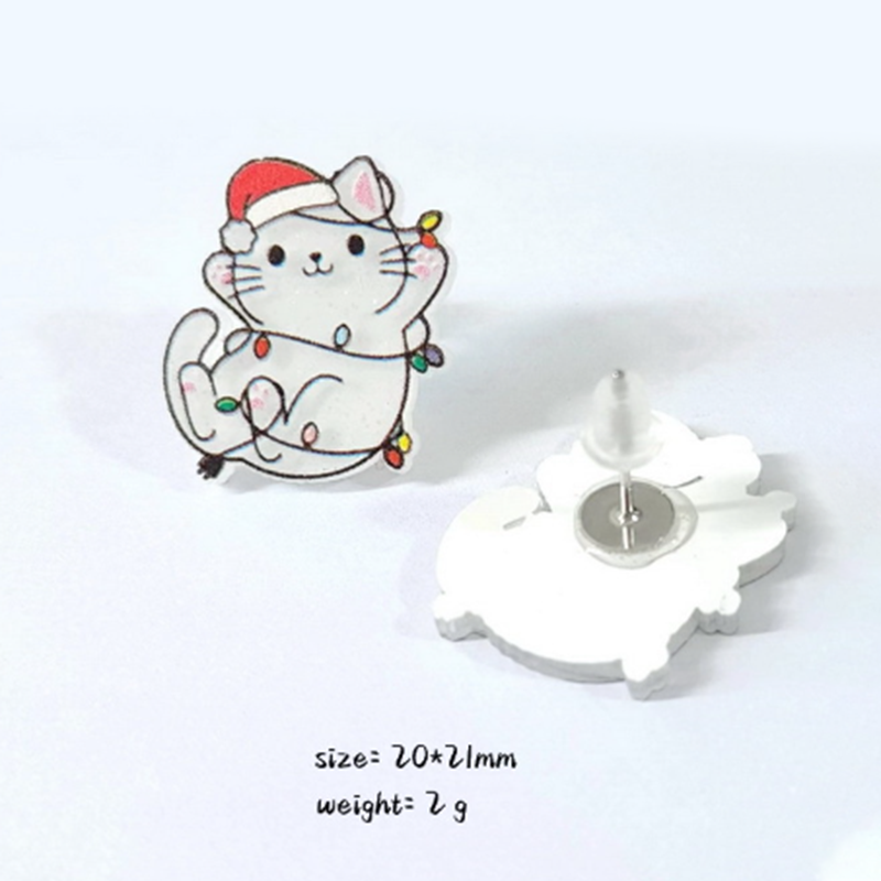 Lazy Christmas Cat  Acrylic  Earrings