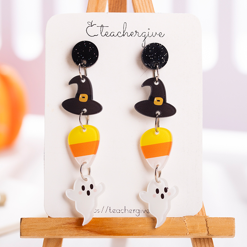Candy Corn Ghost Acrylic Earrings