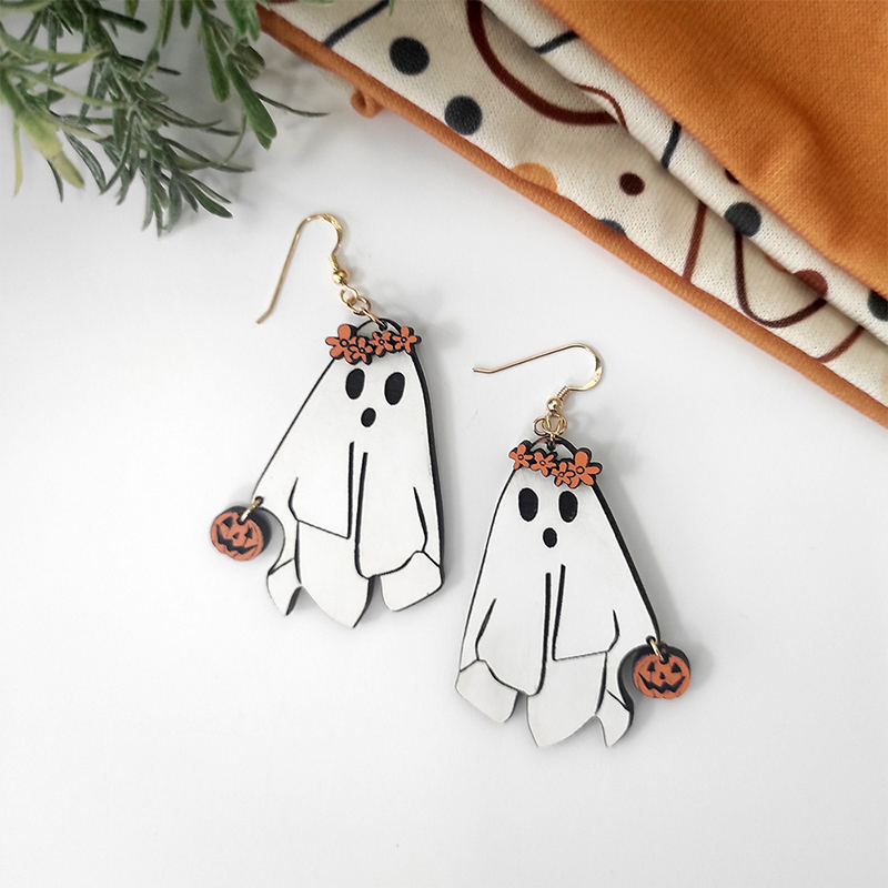 Halloween Ghost Wearing A Wreath Earrings