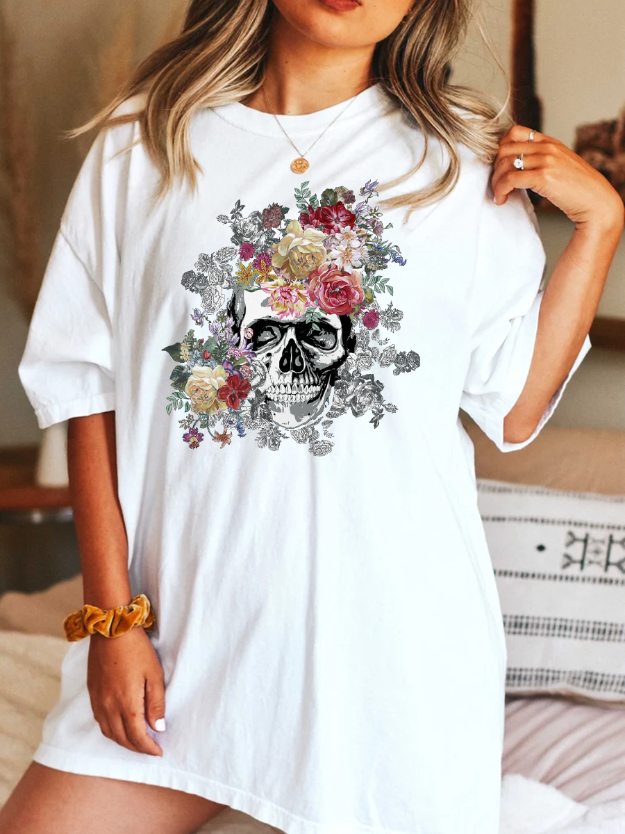 Skull & Floral Print Tee