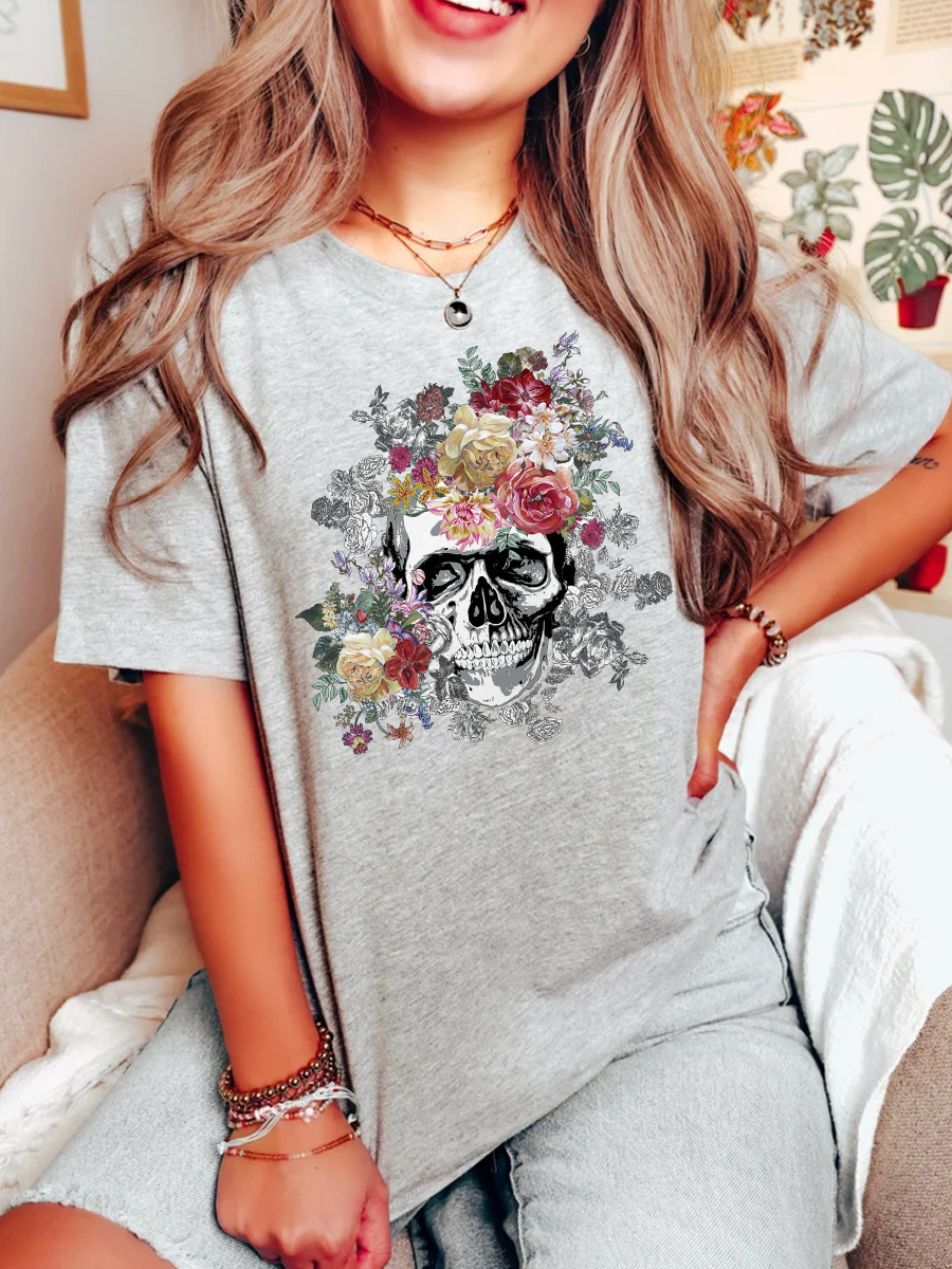 Skull & Floral Print Tee