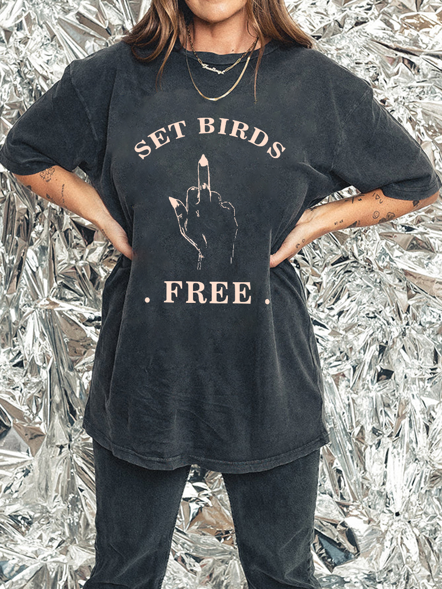 Set Birds Free Side Slit Tee