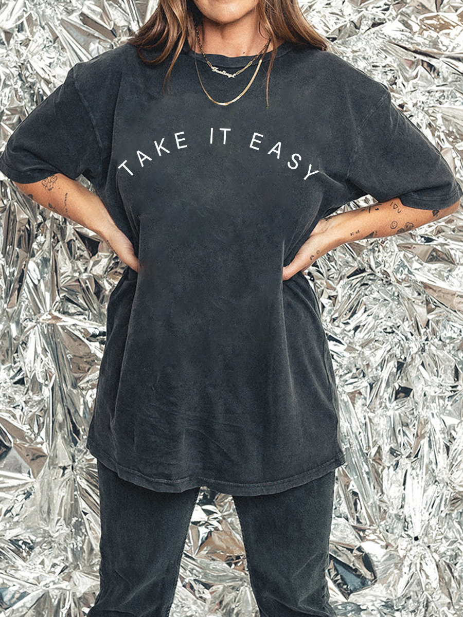Take It Easy (Script) Side Slit Tee