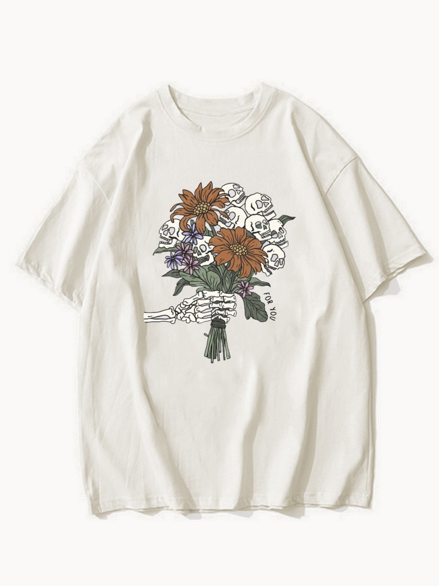 For You Skeleton Flowers Tee