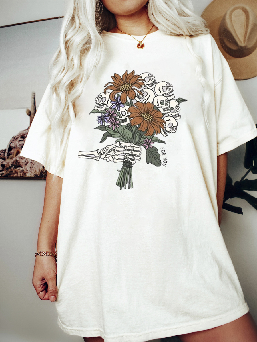 For You Skeleton Flowers Tee