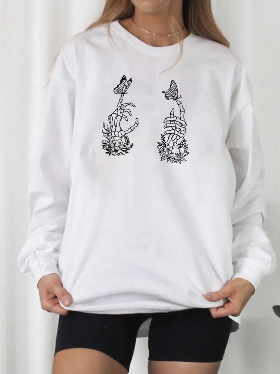 Floral Skeleton Hand With Butterfly Long Sleeve Shirt