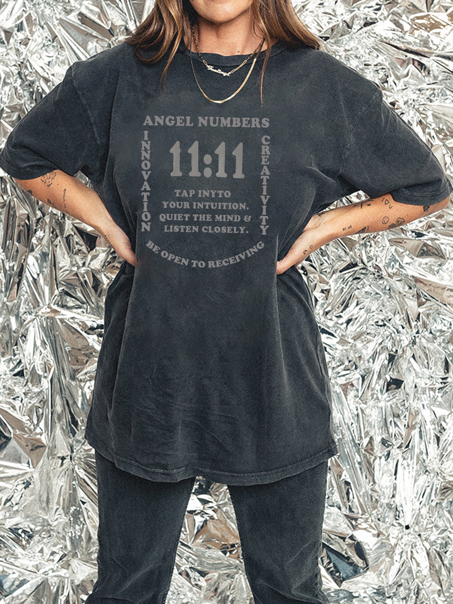 11:11 Angel Numbers Bleached Out Side Slit Tee