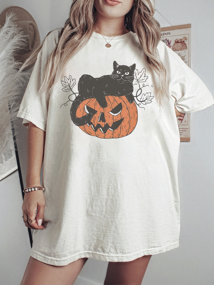  Black Cat On Pumpkin Shirt