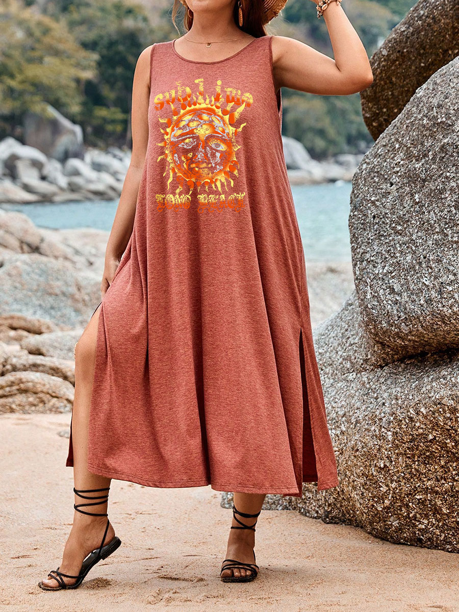 chinese dress ladies Elegant Simple White Tank Slit Summer Sleeveless Loose Mini Dress