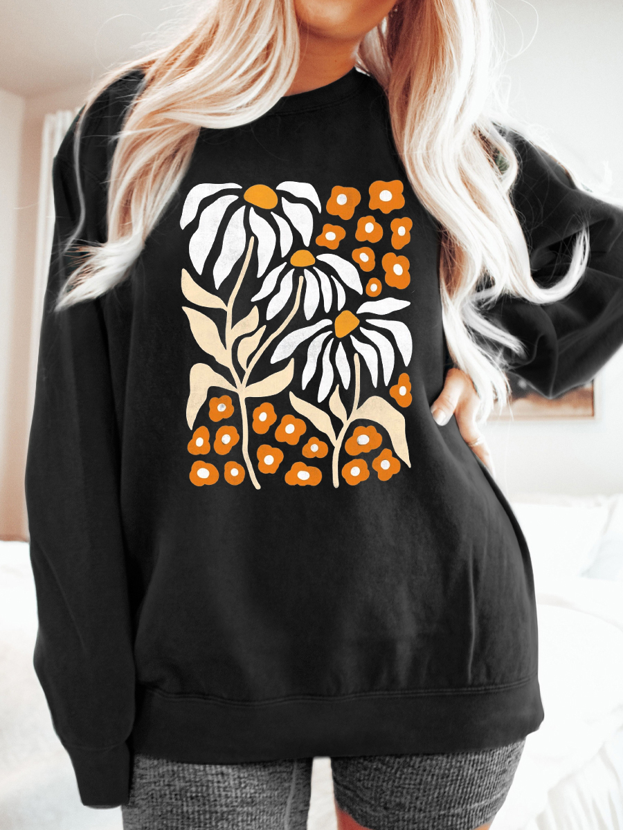 Boho Botanical Daisy Art Nouveau Floral Sweatshirt