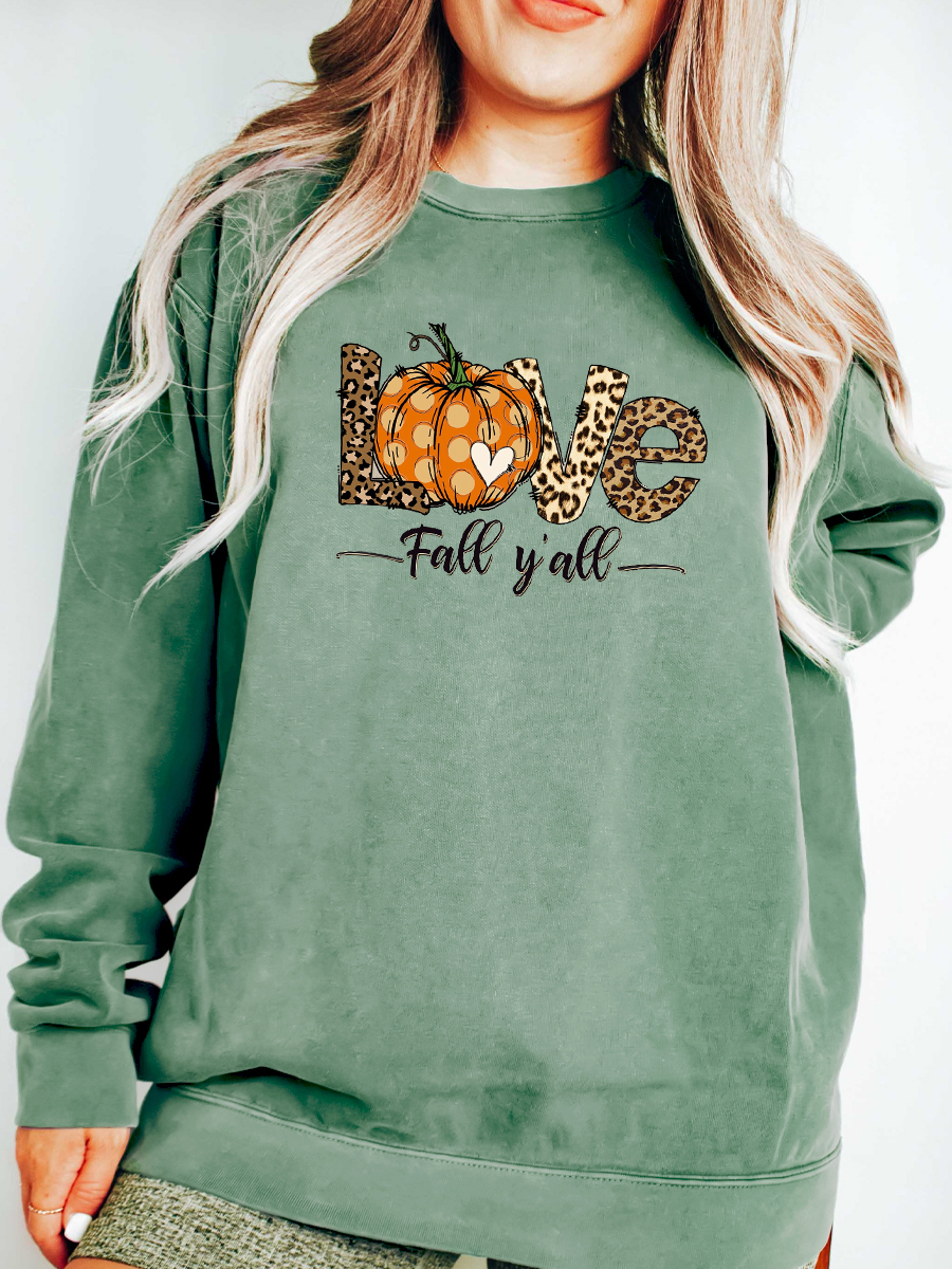 Love Fall Y'all Pumpkin Retro Halloween Sweatshirt 