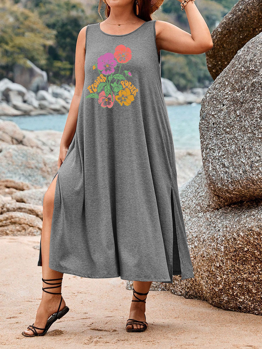 Flower Power Split Thigh Tank Dress