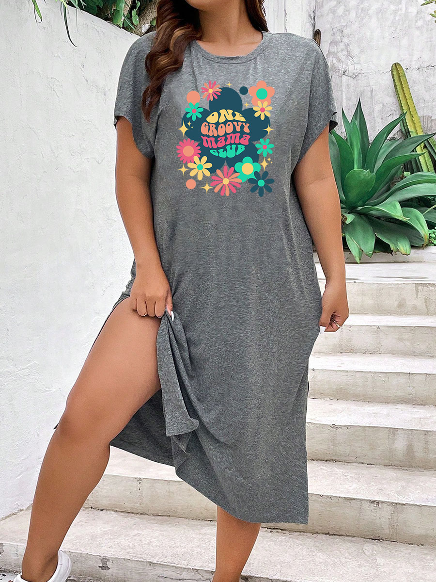 Comfort Colors Retro Groovy Mama Split Thigh Tee Dress