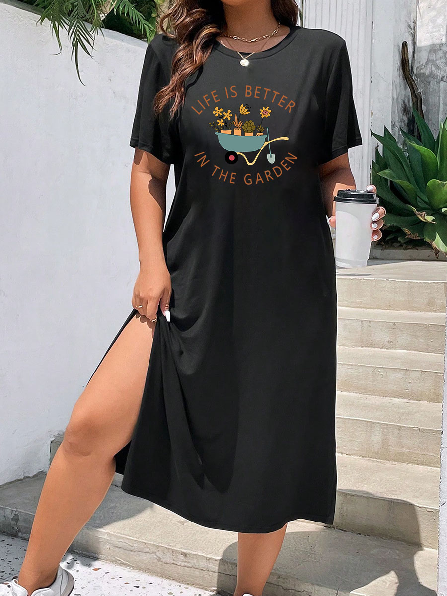 Life Is Better In The Garden Split Thigh Tee Dress