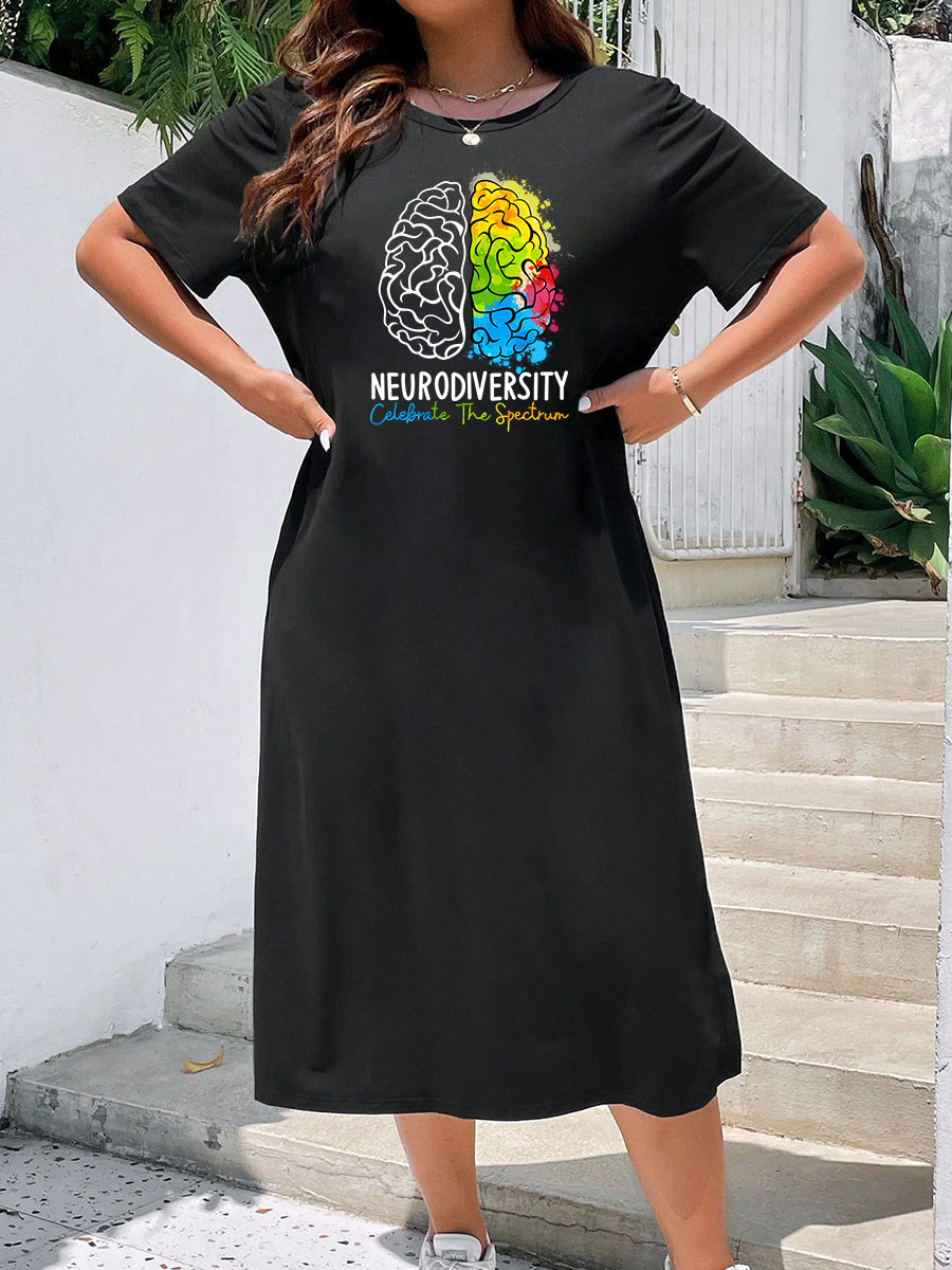Embrace Neurodiversity Celebrate The Spectrum Brain Autism Split Thigh Tee Dress