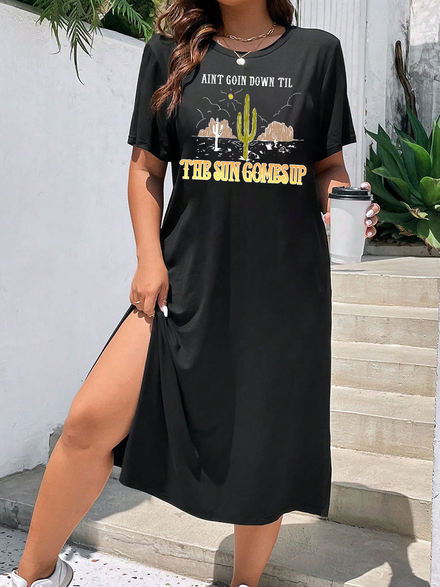 Ain't Goin Down Til The Sun Comes Up Split Thigh Tee Dress