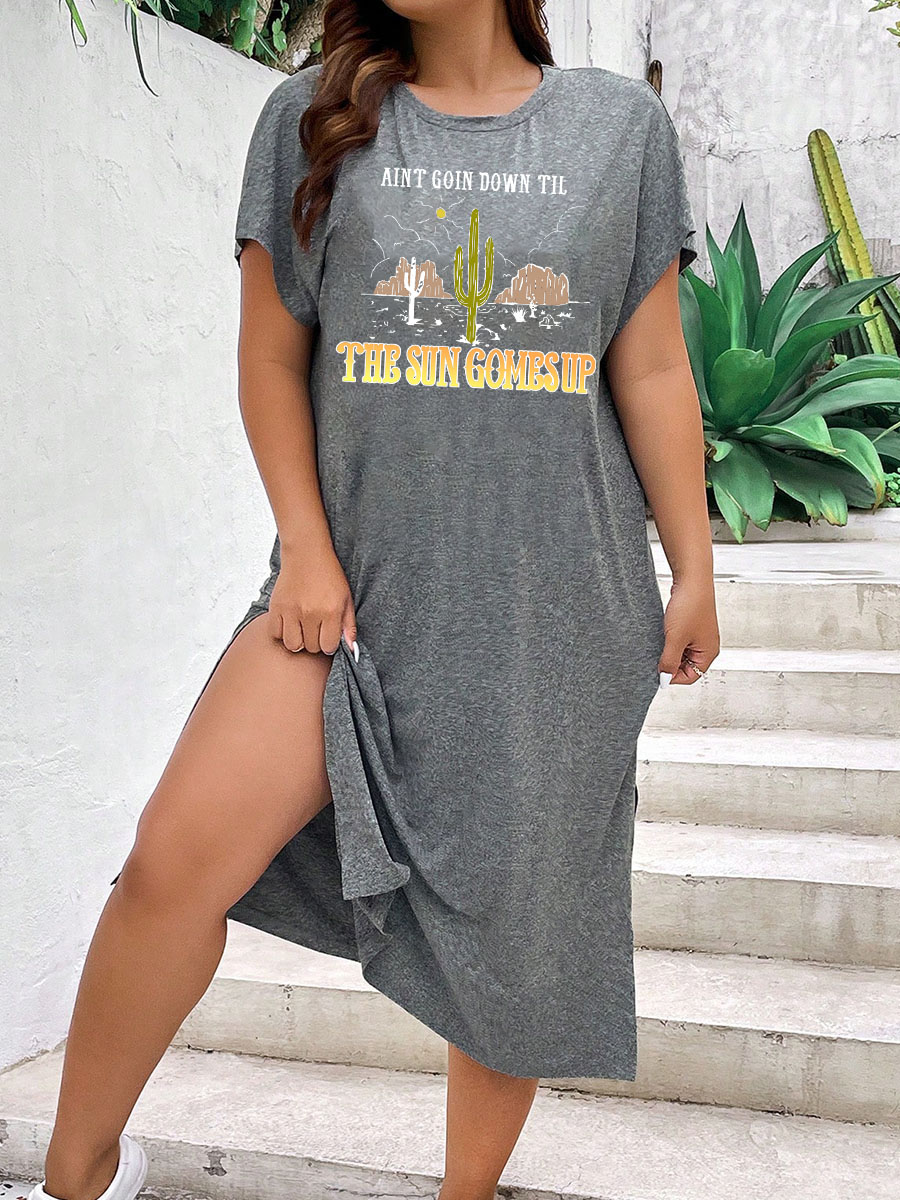 Ain't Goin Down Til The Sun Comes Up Split Thigh Tee Dress