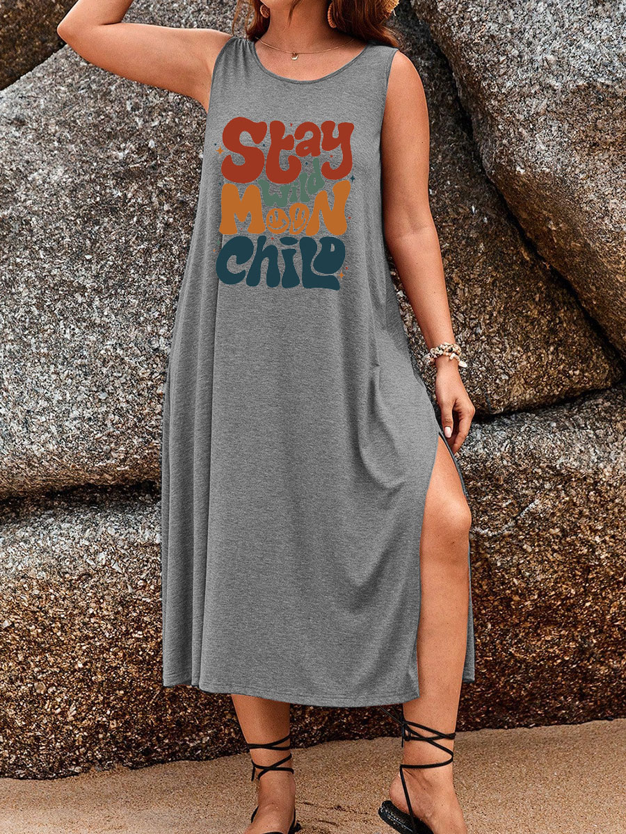 Retro Comfort Celestial Split Thigh Tank Dress