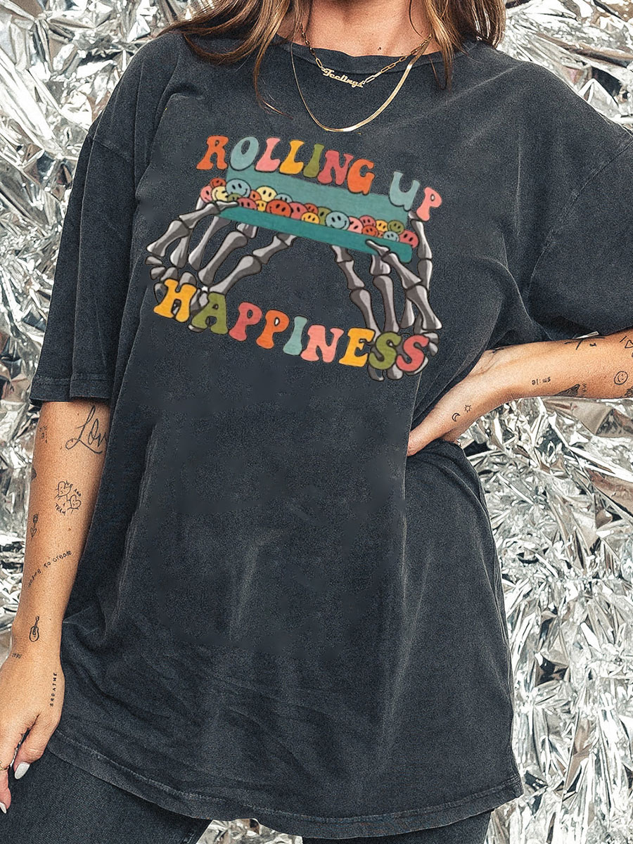 Rolling Up Happiness Skeleton Hands Tee