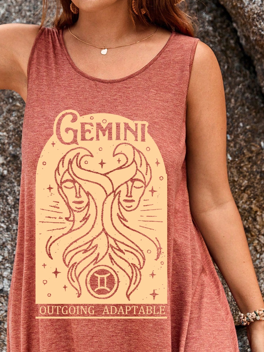Gemini Bohemian Zodiac Split Thigh Tank Dress