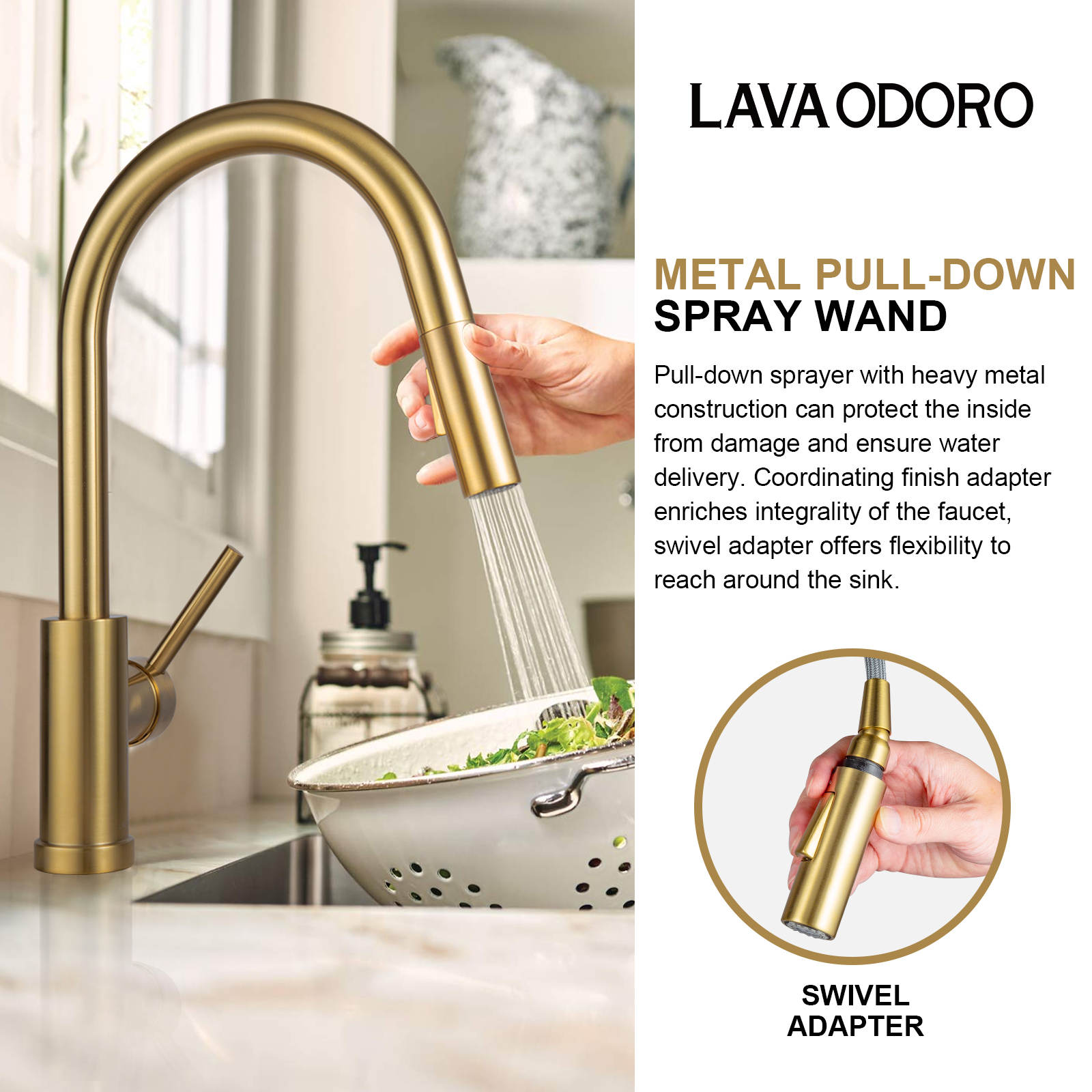 Gold Pull Down Kitchen Faucet with Sprayer KF1120 - Lava Odoro-LAVA ODORO