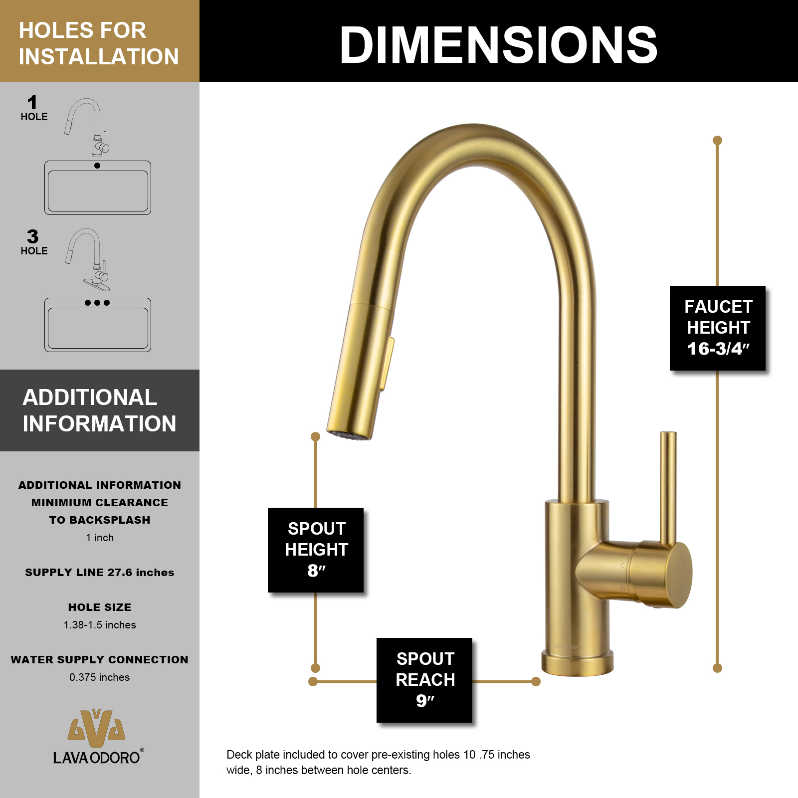 Gold Pull Down Kitchen Faucet with Sprayer KF1120 - Lava Odoro-LAVA ODORO