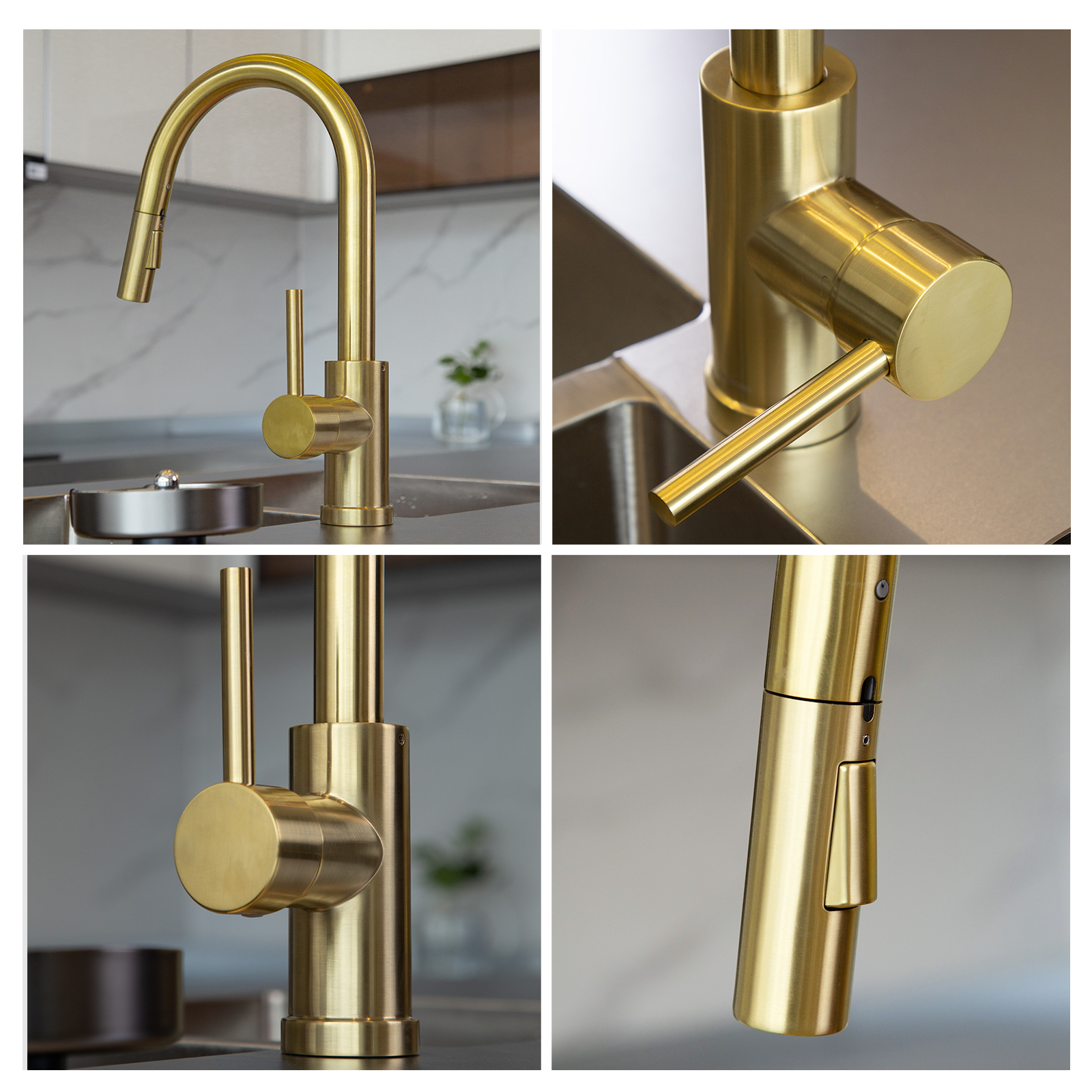 Gold Pull Down Kitchen Faucet with Sprayer KF1120 - Lava Odoro-LAVA ODORO