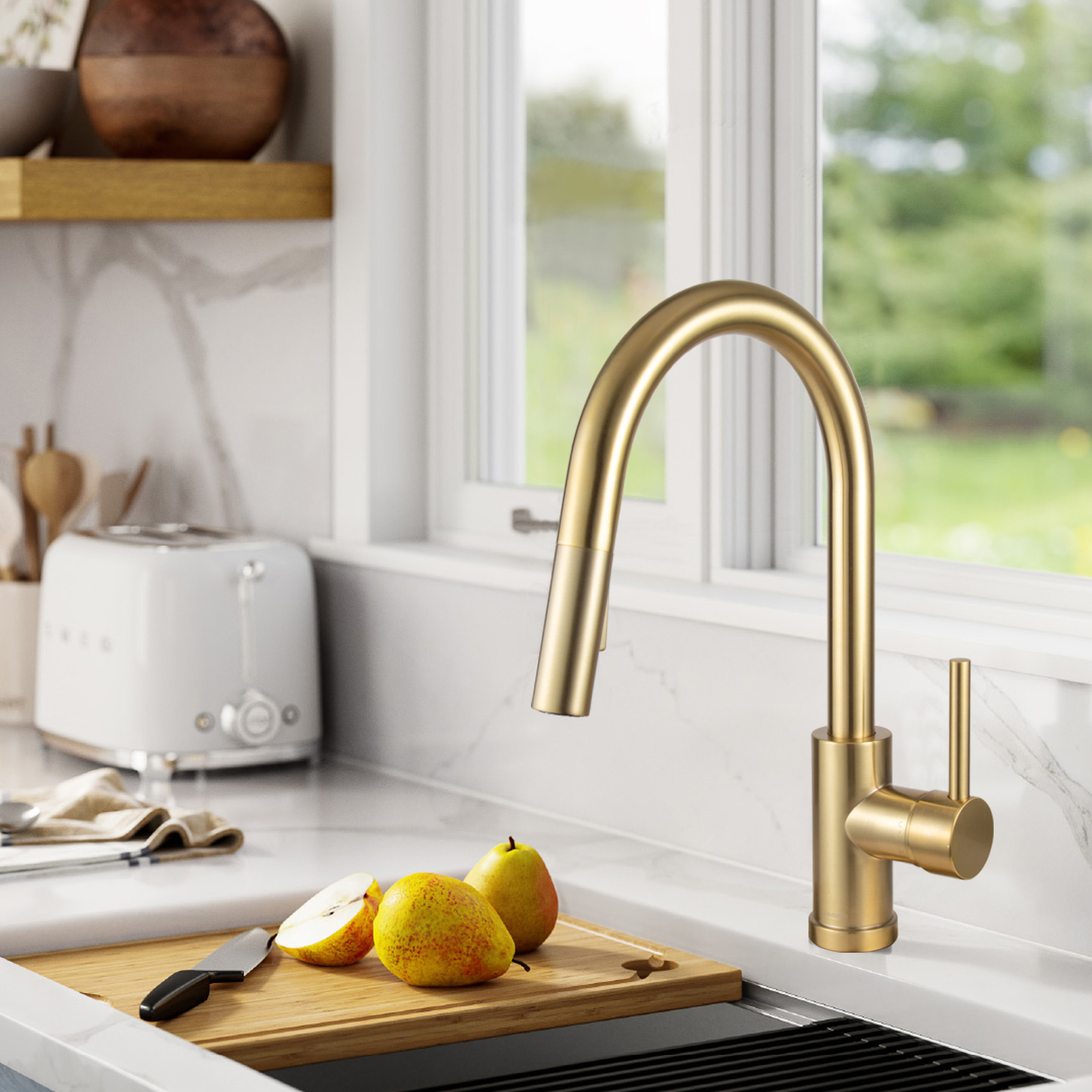 Gold Pull Down Kitchen Faucet with Sprayer KF1120 - Lava Odoro-LAVA ODORO