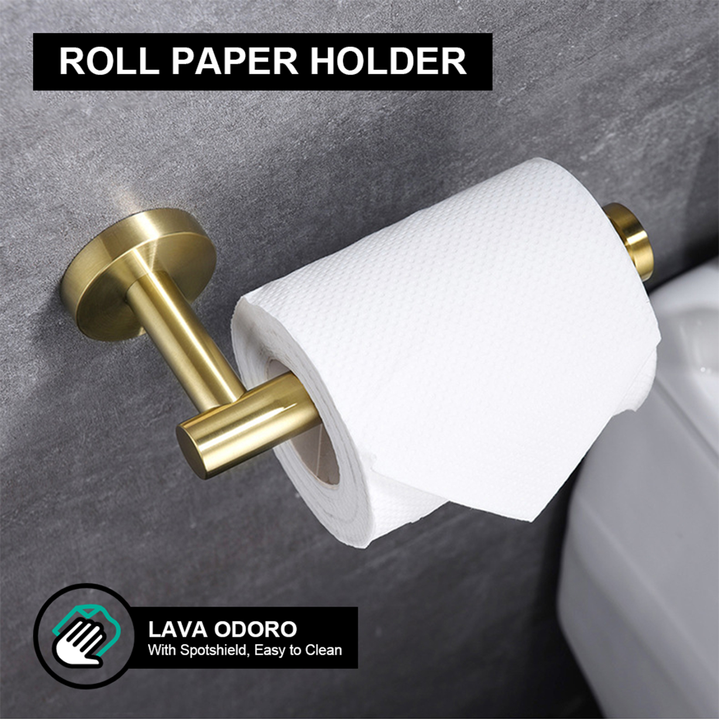 Toilet Paper Holder, Brushed Gold | Lava Odoro-LAVA ODORO