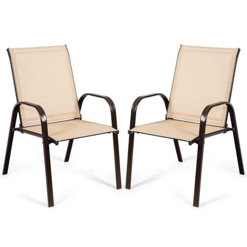 Outdoor 2 Piece Patio Arm Chairs, Hampton Bay Mix And Match Stackable Sling Outdoor Dining Chair In Cafe
