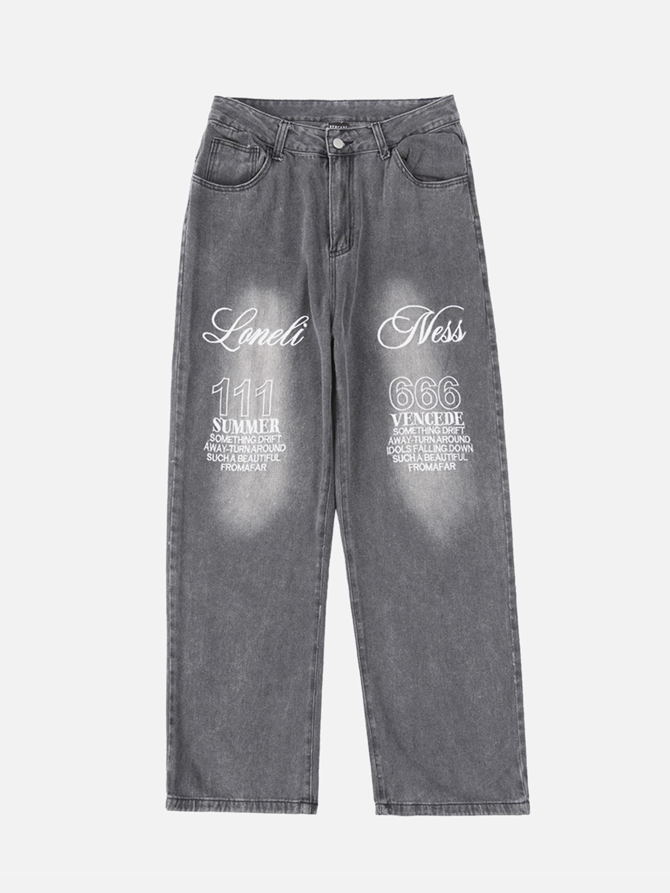 American High Street Embroidered Letters Jeans Nine-quarter Pants-xxchiefs