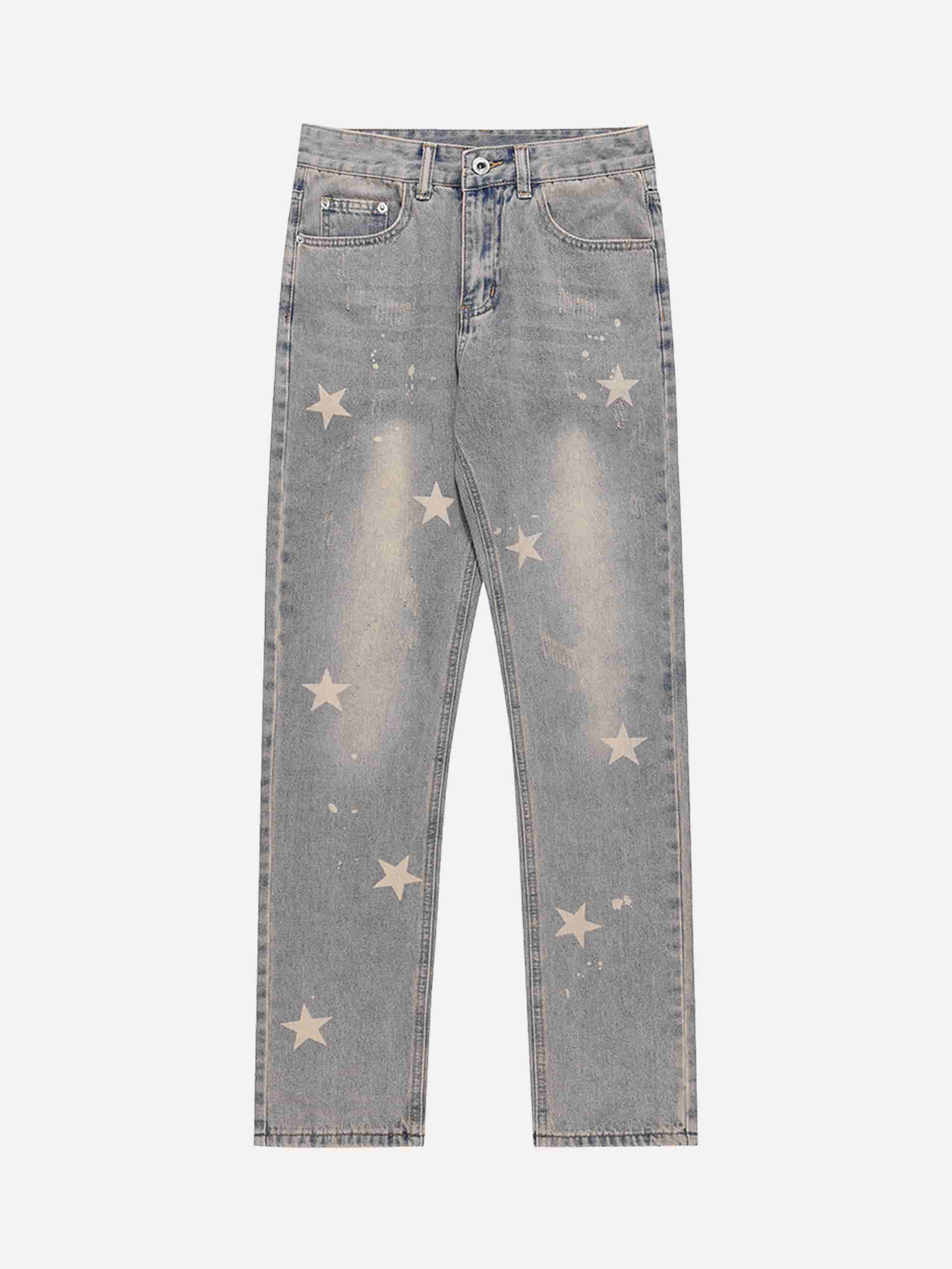 American Street Style Stressed Star Denim Pants - 1472-xxchiefs