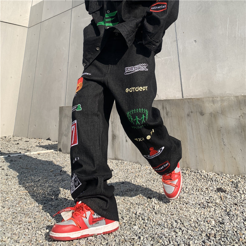 Letters And Embroidered Jeans-xxchiefs