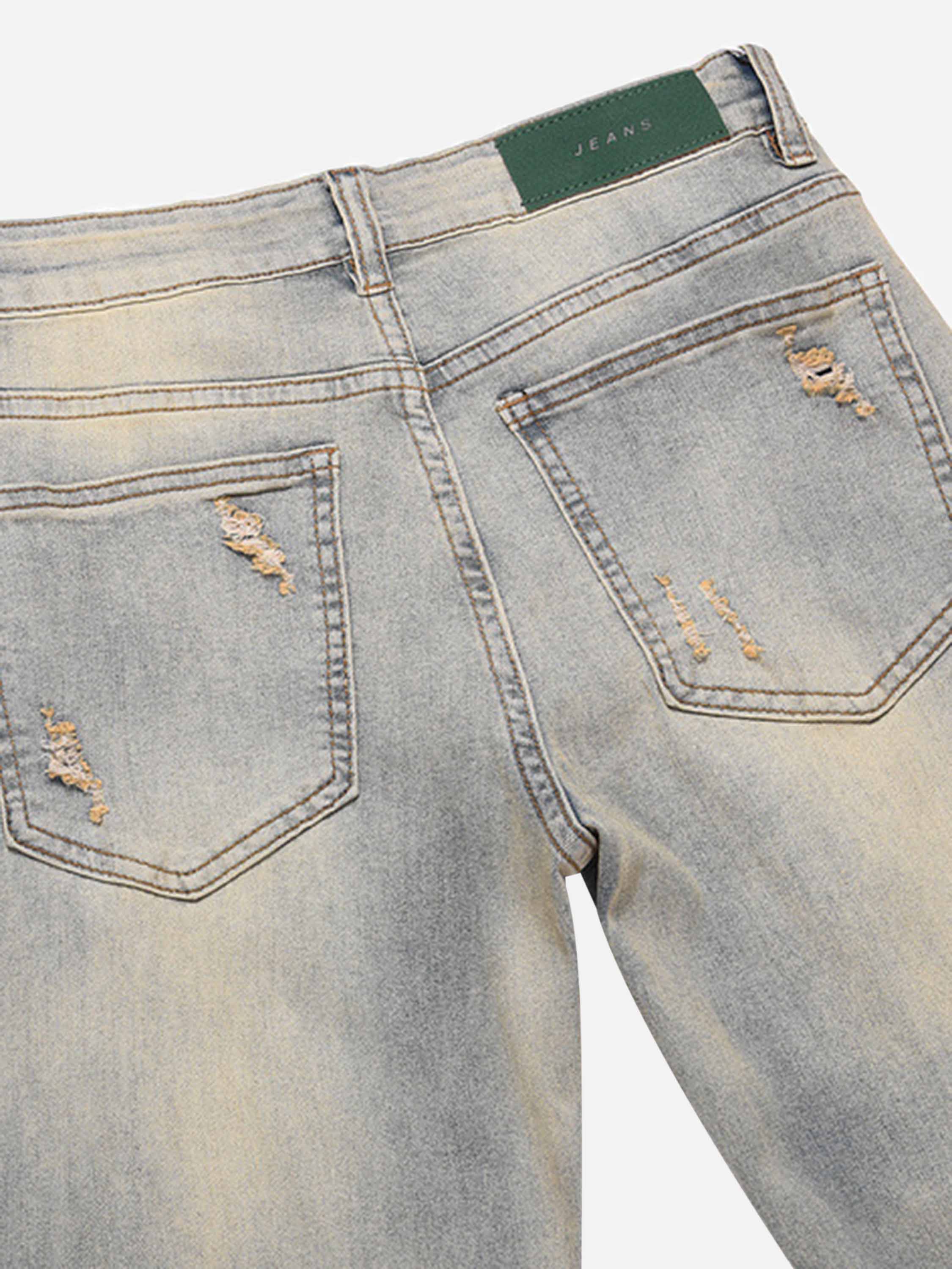 American High Street Washed And Torn Casual Straight Jeans-xxchiefs