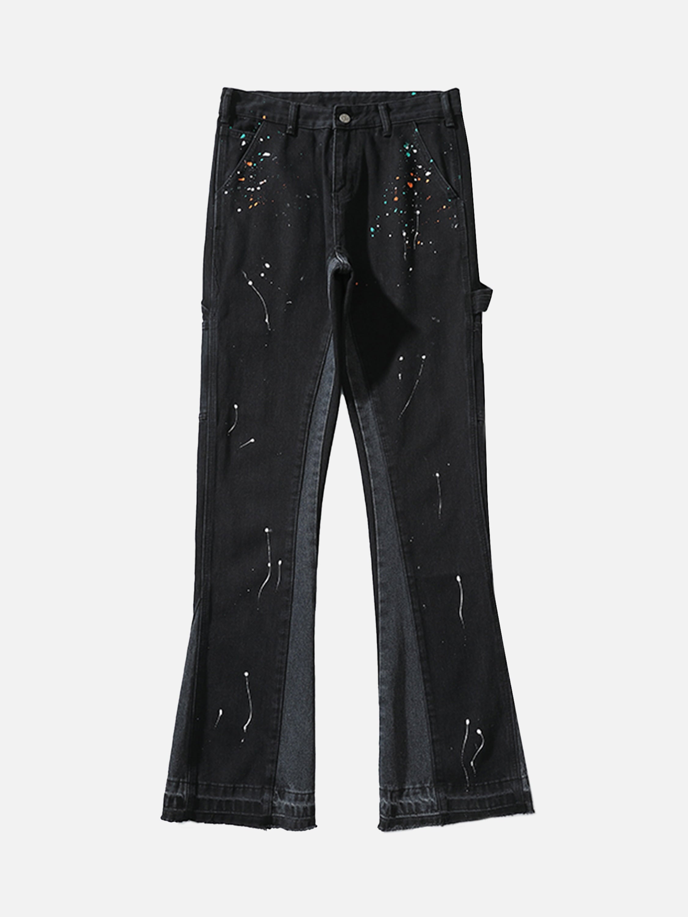Ink Splash Print Straight Leg Jeans-xxchiefs