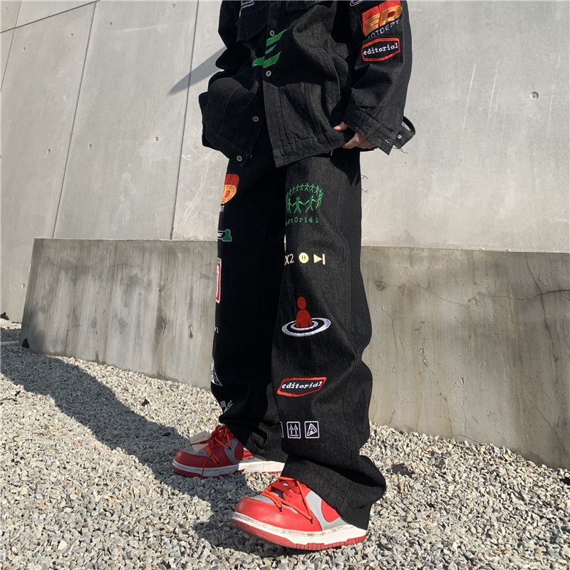 Letters And Embroidered Jeans-xxchiefs